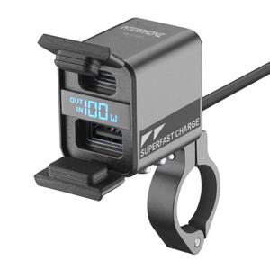 Cargador Interphone USB-C, USB-A con carga de batería de motocicleta negro