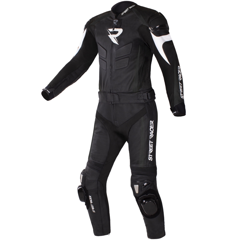 Traje de moto de cuero Street Racer Fast Track 2.1 negro y blanco