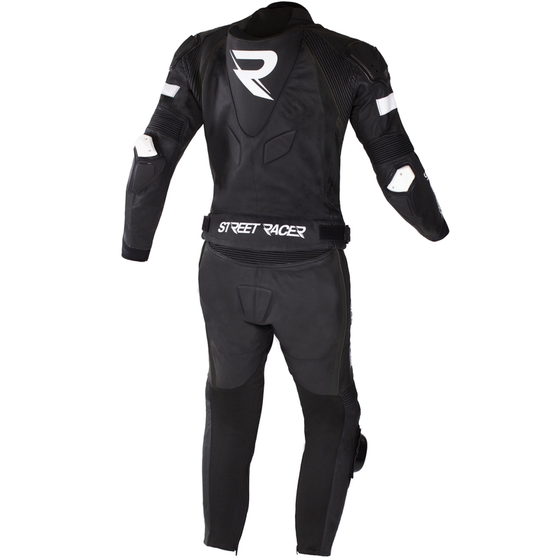 Traje de moto de cuero Street Racer Fast Track 2.1 negro y blanco