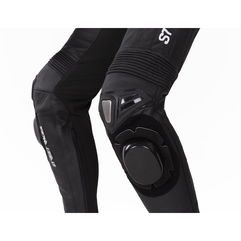 Traje de moto de cuero Street Racer Fast Track 2.1 negro y blanco