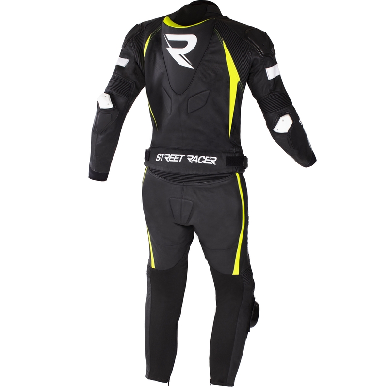 Traje de moto de cuero Street Racer Fast Track 2.1 Negro-Amarillo Flúor-Blanco