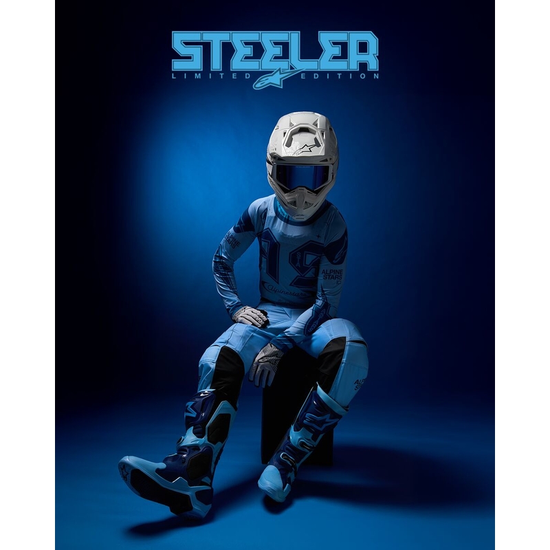 Botas de moto Alpinestars Tech 10 Edición Limitada Steelers Azul-Azul Claro
