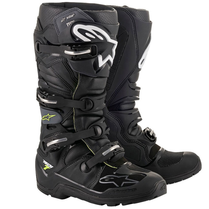 Botas de moto Alpinestars Tech 7 Enduro Drystar en negro, gris y amarillo fluorescente