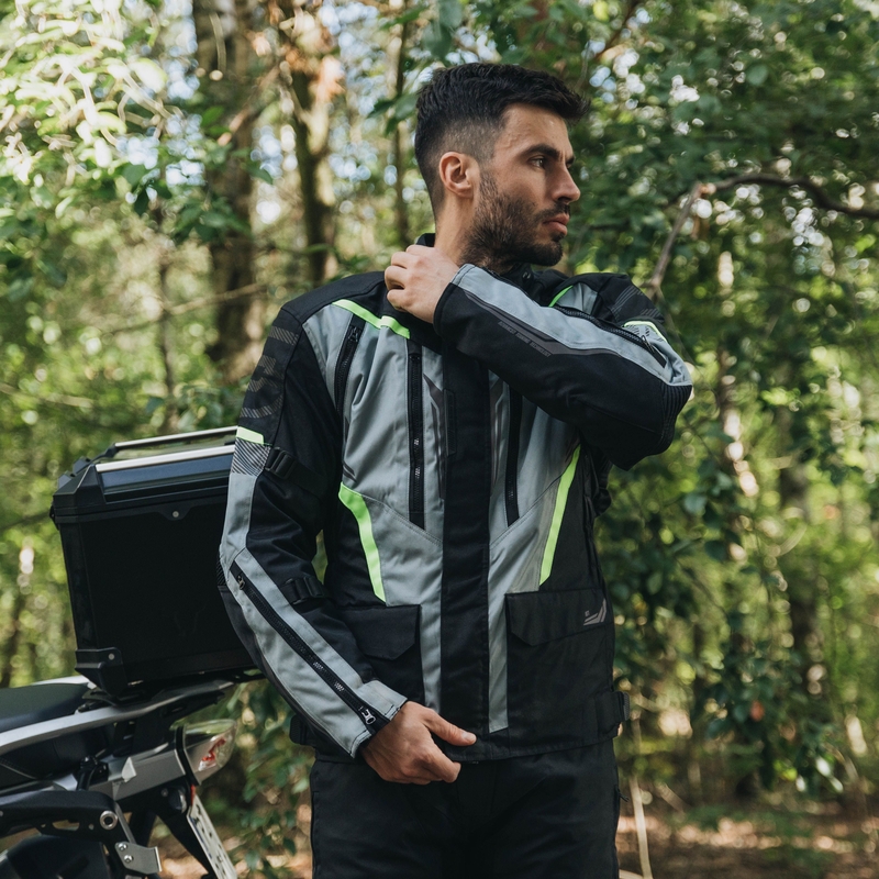 Chaqueta de moto Ozone Tour III negro-gris-amarillo fluo