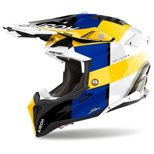 Casco de motocross Airoh Aviator 3 Monarch azul-amarillo brillante