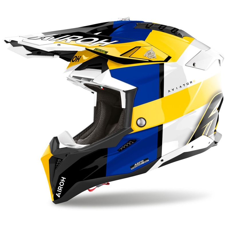 Casco de motocross Airoh Aviator 3 Monarch azul-amarillo brillante