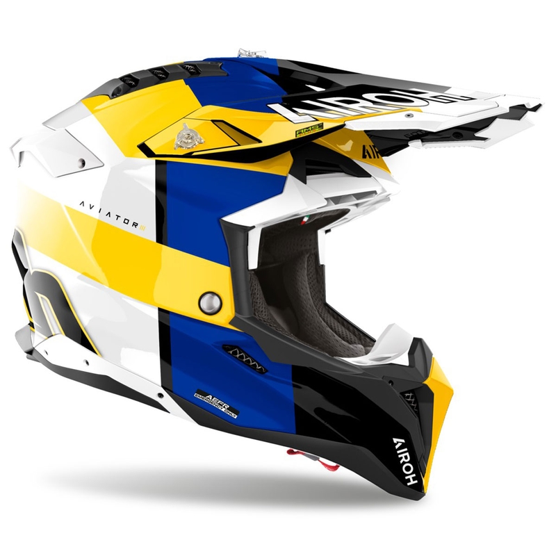 Casco de motocross Airoh Aviator 3 Monarch azul-amarillo brillante