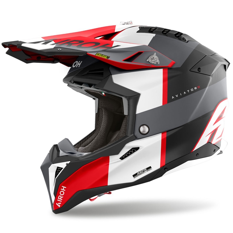 Casco de motocross Airoh Aviator 3 Monarch gris-rojo mate