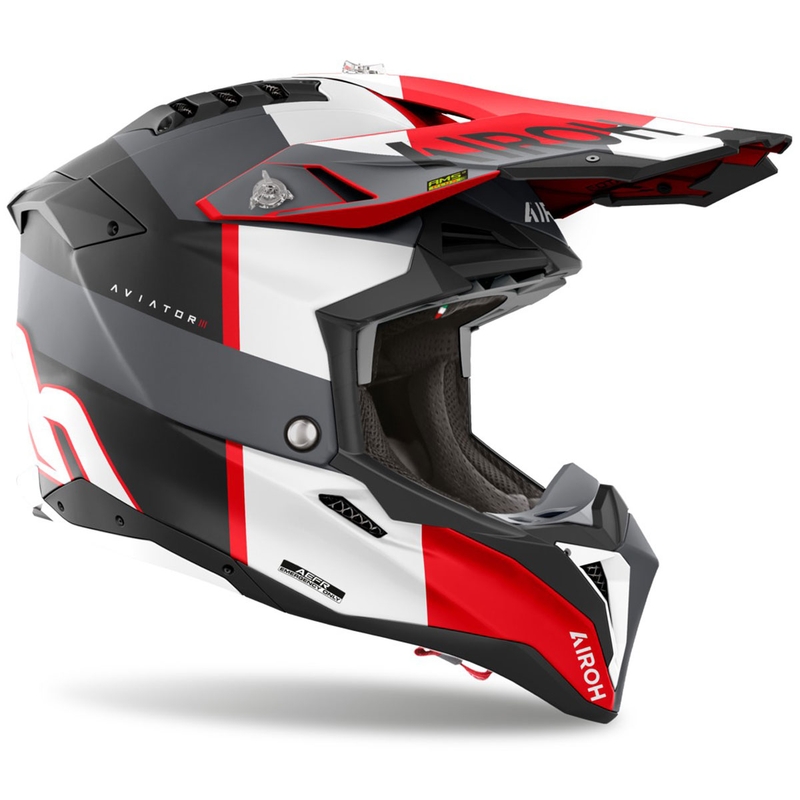 Casco de motocross Airoh Aviator 3 Monarch gris-rojo mate