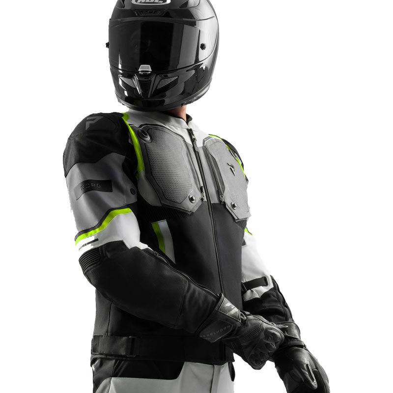 Chaqueta de moto Rebelhorn Borg II en negro, gris y amarillo fluorescente