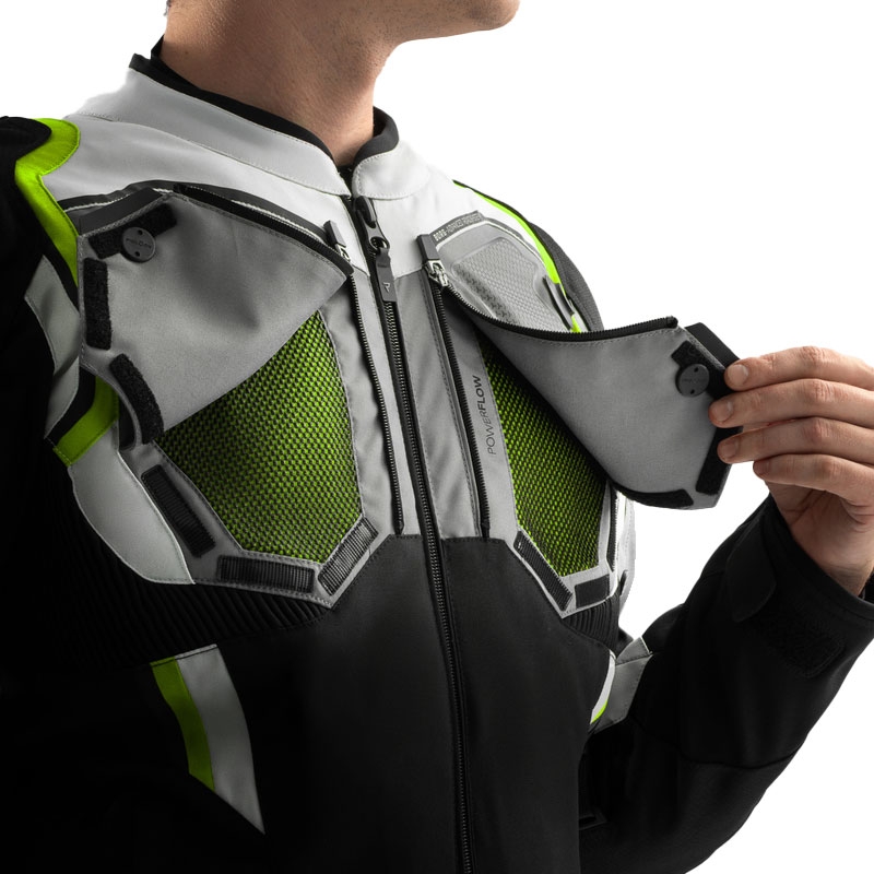 Chaqueta de moto Rebelhorn Borg II en negro, gris y amarillo fluorescente