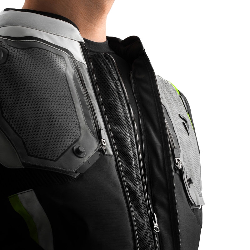 Chaqueta de moto Rebelhorn Borg II en negro, gris y amarillo fluorescente