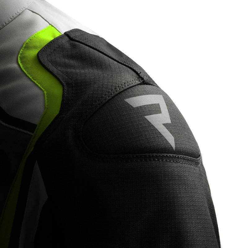 Chaqueta de moto Rebelhorn Borg II en negro, gris y amarillo fluorescente