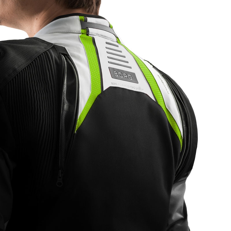 Chaqueta de moto Rebelhorn Borg II en negro, gris y amarillo fluorescente