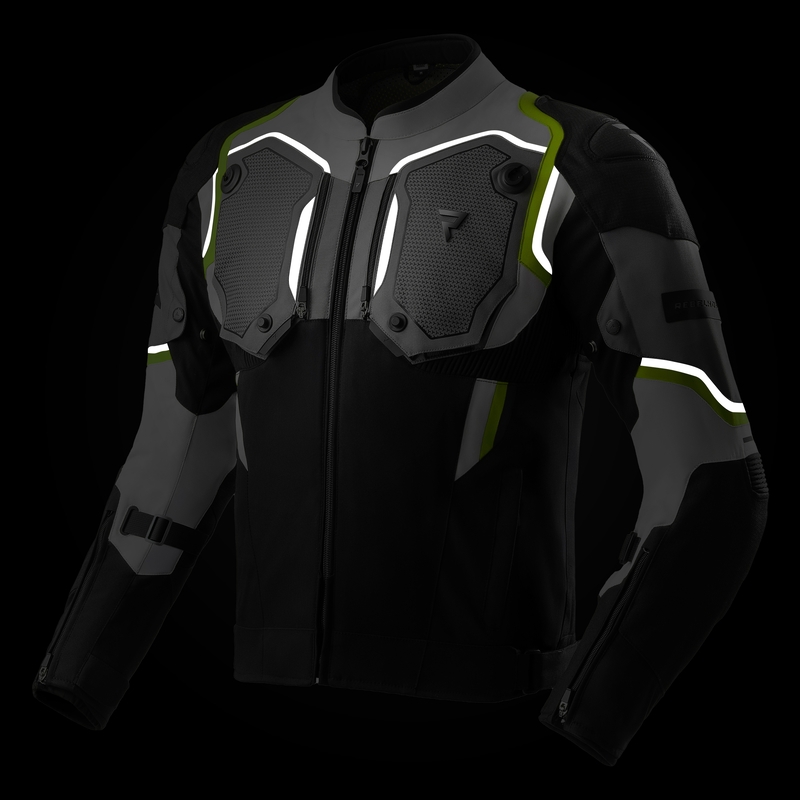 Chaqueta de moto Rebelhorn Borg II en negro, gris y amarillo fluorescente
