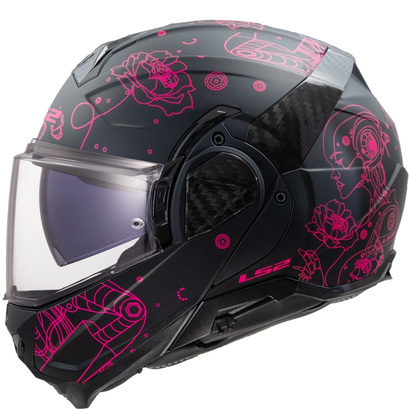 Casco de moto abatible LS2 FF910 Advant II Sophia negro-rosa