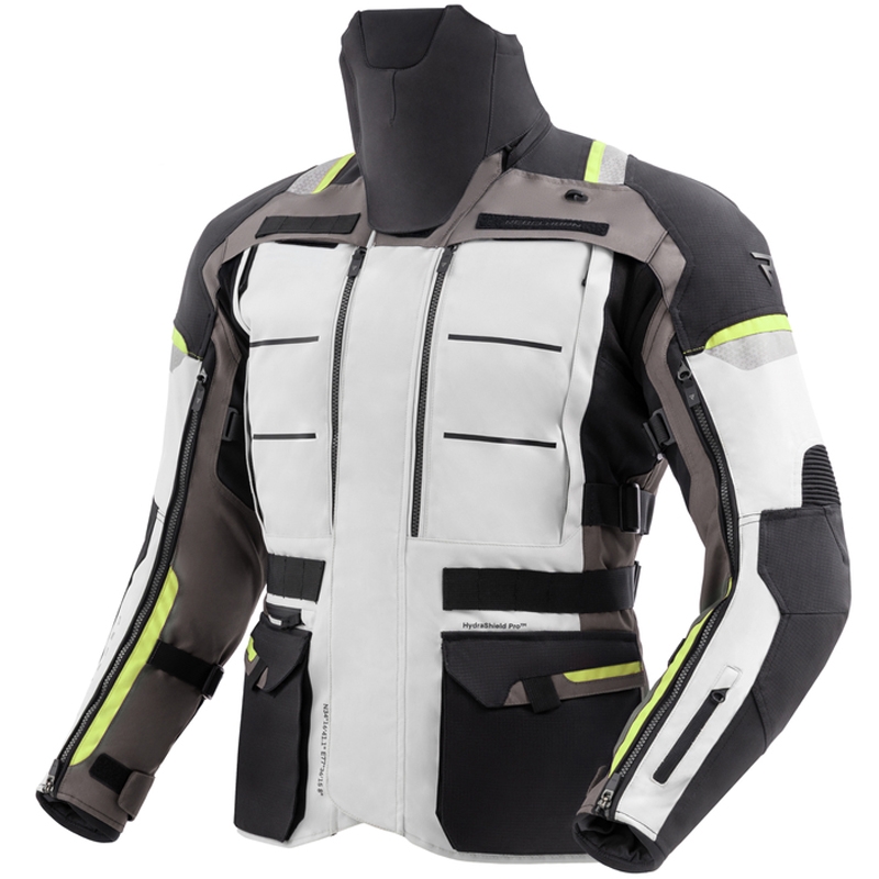 Chaqueta de moto Rebelhorn Cubby V en negro, gris y amarillo fluorescente
