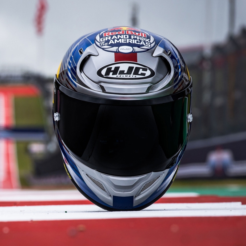 Casco integral de moto HJC RPHA 12 Red Bull Austin GP II MC21 azul grisáceo