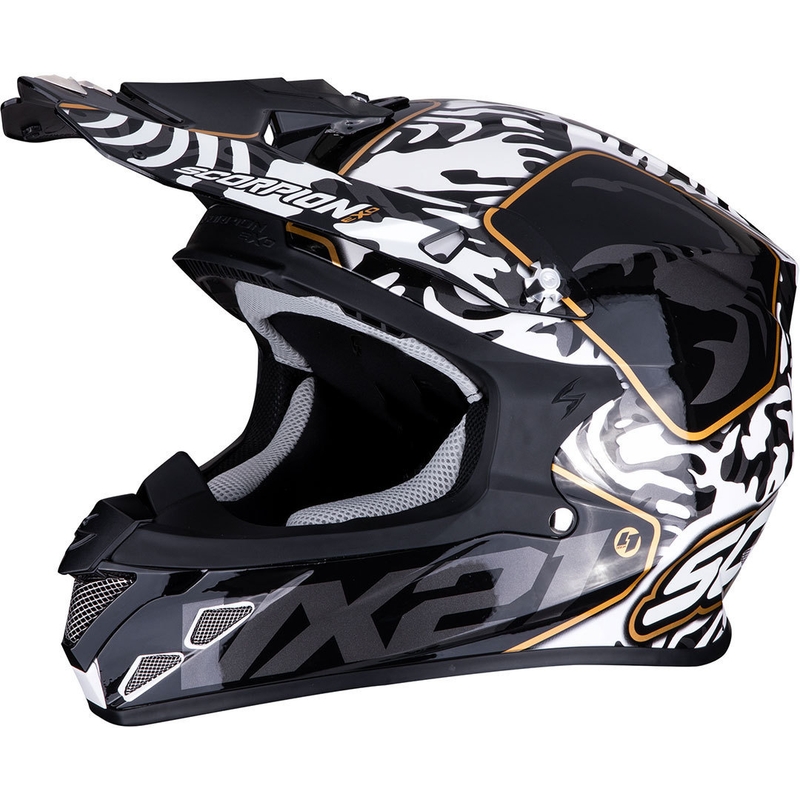 Casco de motocross Scorpion VX-21 Air Gnarly blanco y negro