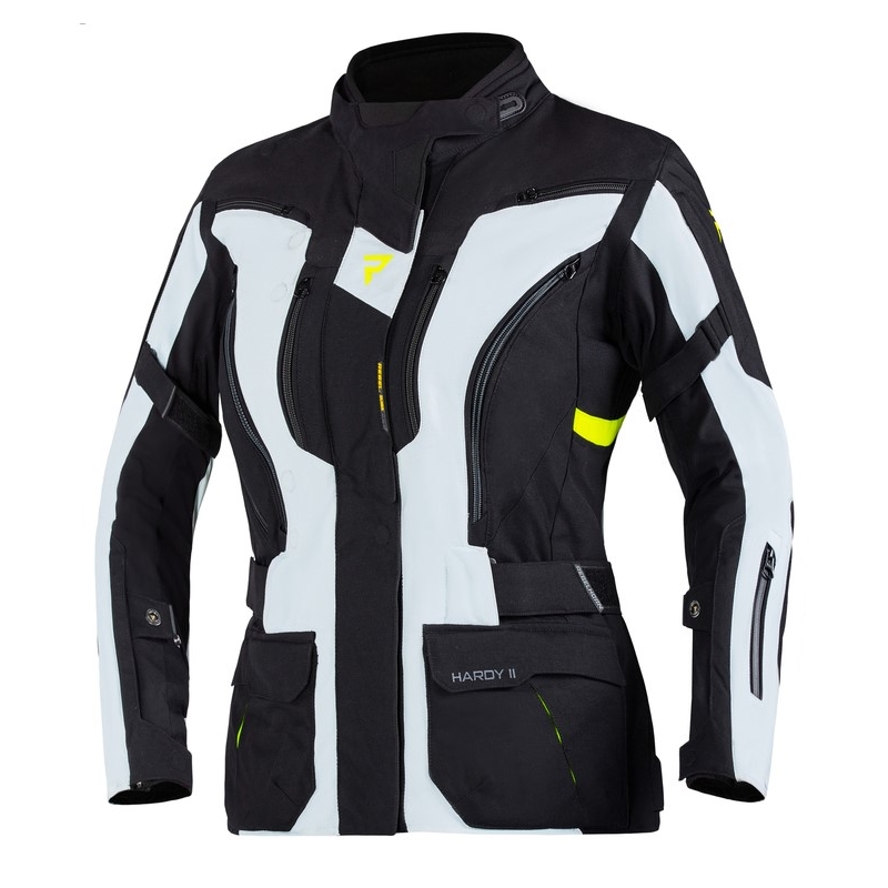 Chaqueta de moto para mujer Rebelhorn Hardy II Gris-Negro-Amarillo Flúo