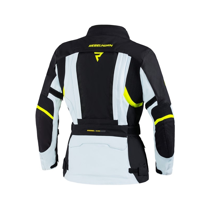 Chaqueta de moto para mujer Rebelhorn Hardy II Gris-Negro-Amarillo Flúo