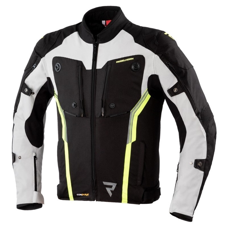 Chaqueta de moto Rebelhorn Borg negro-gris-amarillo fluo