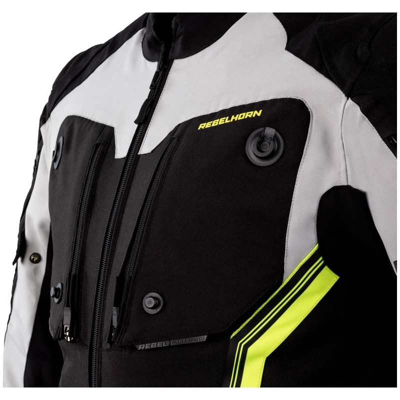 Chaqueta de moto Rebelhorn Borg negro-gris-amarillo fluo
