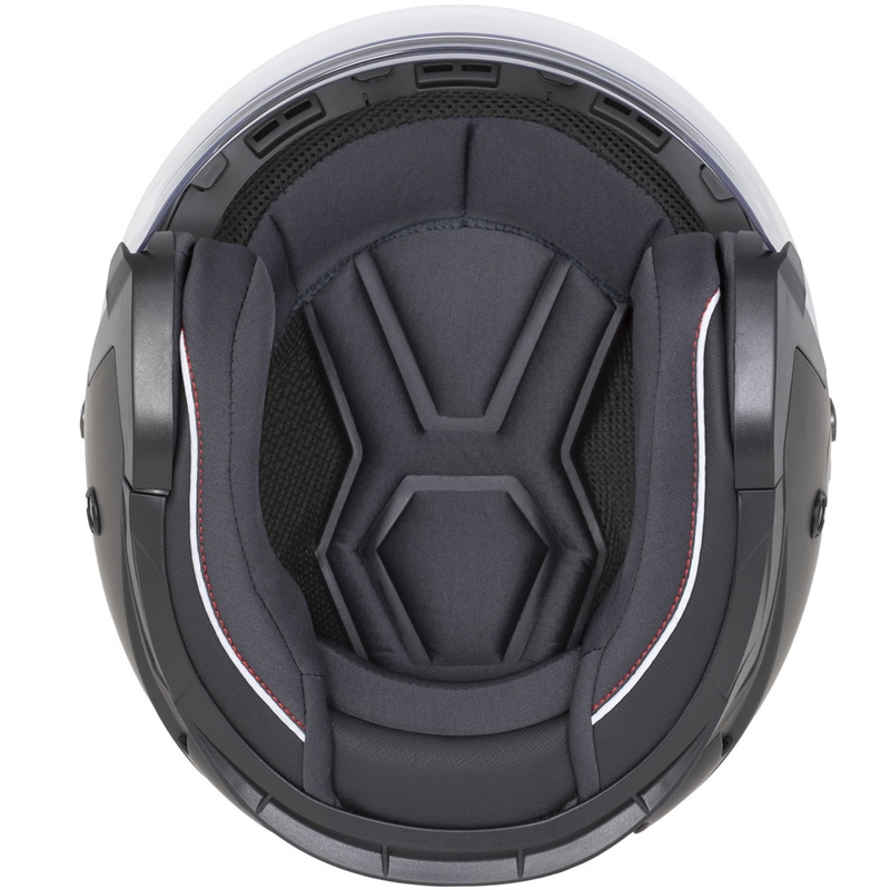 Casco de moto abierto de seguridad Cassida Reflex 2.0 en amarillo fluorescente, rojo, gris y plateado reflectante.