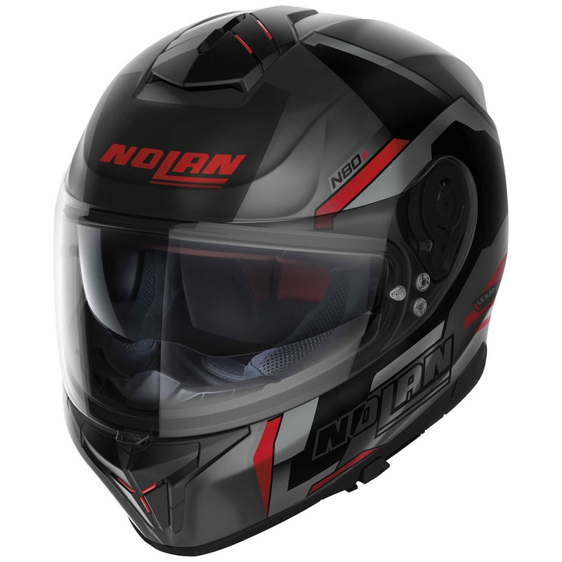 Casco integral de moto Nolan N80-8 Wanted N-com, negro mate y rojo.