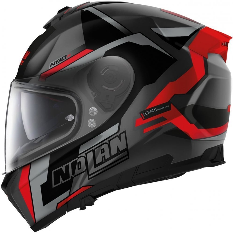 Casco integral de moto Nolan N80-8 Wanted N-com, negro mate y rojo.