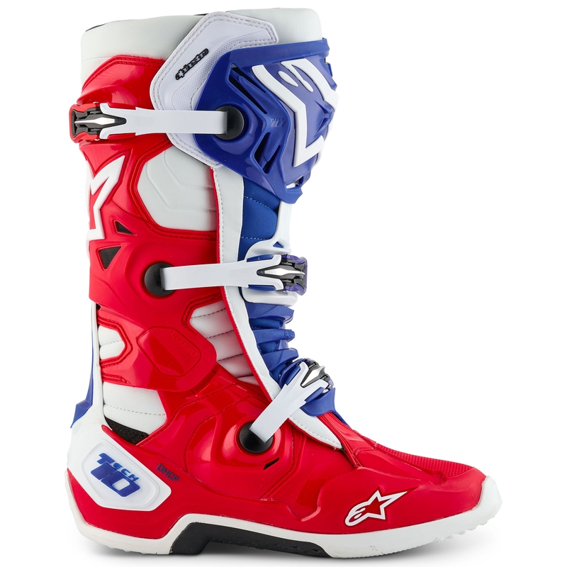 Botas de moto Alpinestars Tech 10 Edición Limitada FORTITUDE Blanco-Azul-Rojo