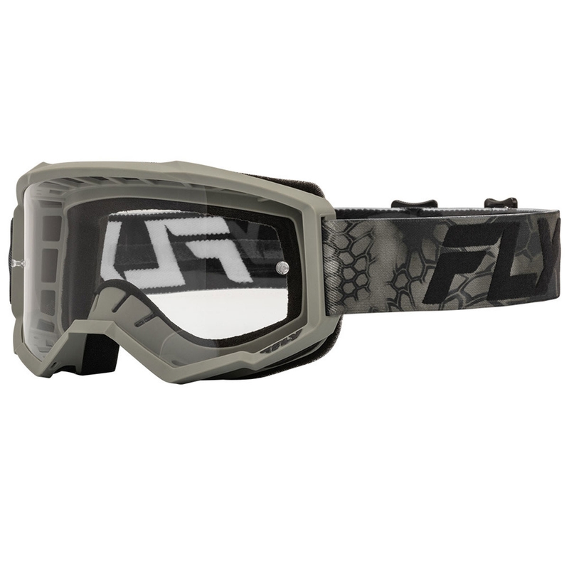 Gafas de motocross Fly Racing Focus de color gris-negro con plexiglás transparente