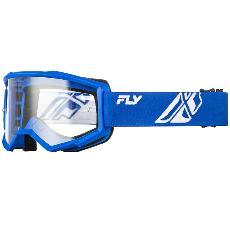 Gafas de motocross Fly Racing Focus azul-blancas con plexiglás transparente