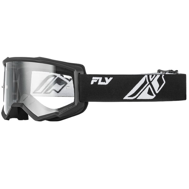 Gafas de motocross para niños FLY Racing Focus en blanco y negro con plexiglás transparente