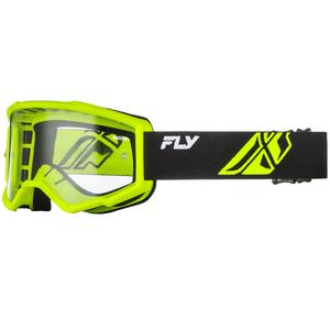 Gafas de motocross Fly Racing Focus para niños, color negro y verde fluorescente con lente transparente