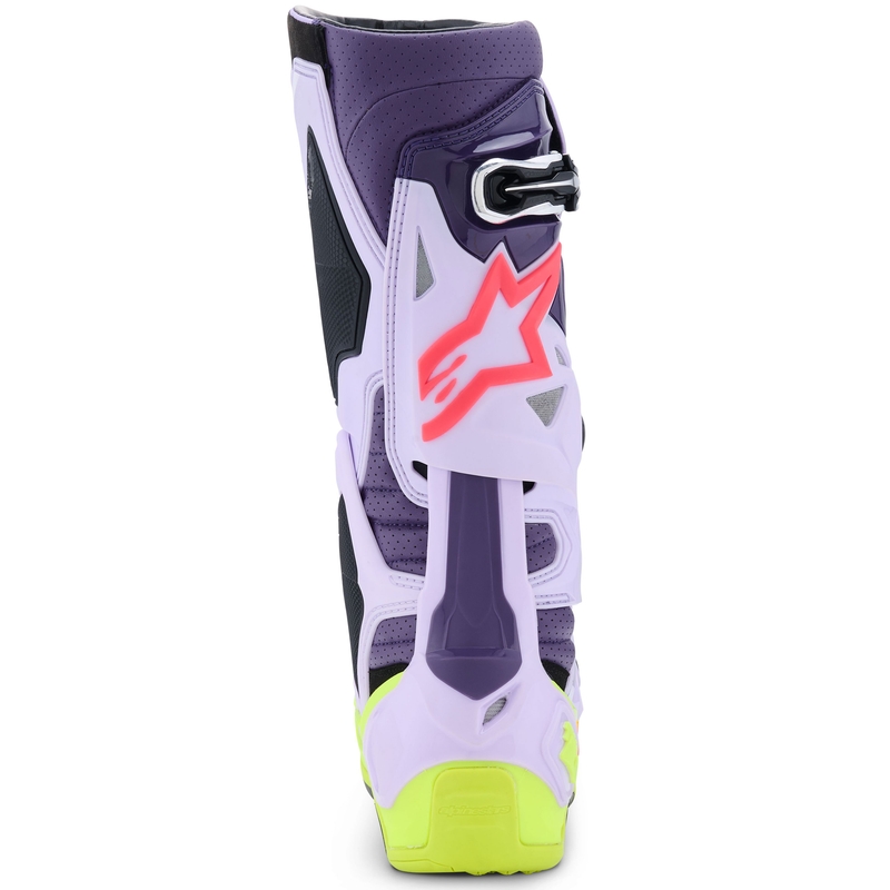 Botas de moto Alpinestars Tech 10 Supervented en morado, amarillo fluorescente y rosa