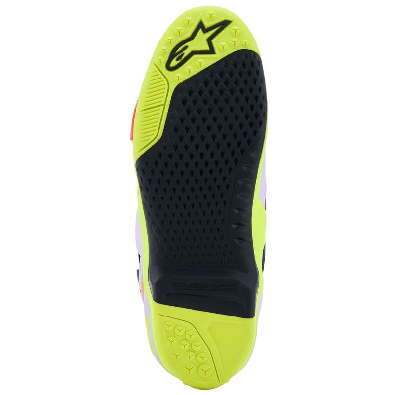 Botas de moto Alpinestars Tech 10 Supervented en morado, amarillo fluorescente y rosa