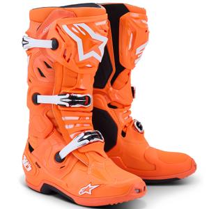 Botas de moto Alpinestars Tech 10 Supervented en naranja fluorescente, negro y blanco