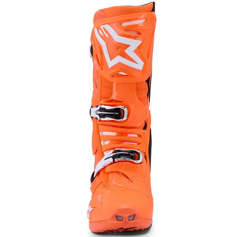 Botas de moto Alpinestars Tech 10 Supervented en naranja fluorescente, negro y blanco