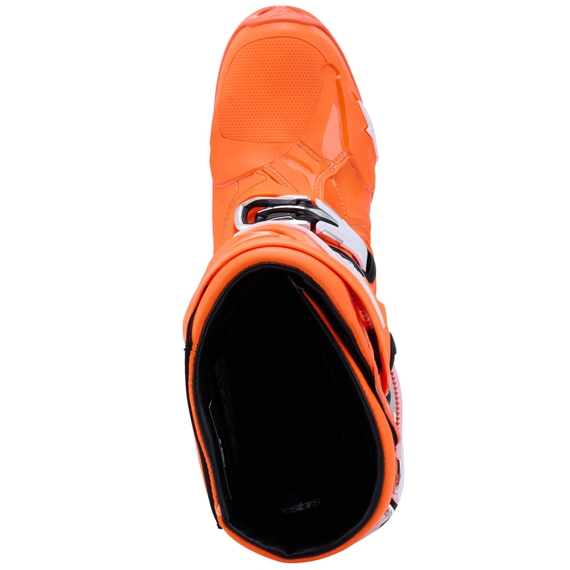 Botas de moto Alpinestars Tech 10 Supervented en naranja fluorescente, negro y blanco