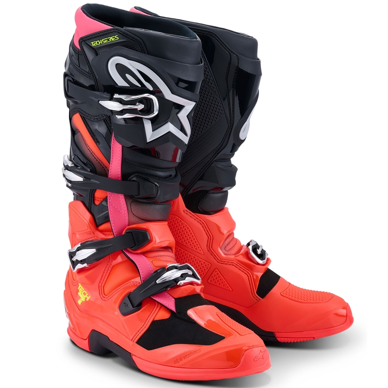 Botas de moto Alpinestars Tech 7 negro-rojo fluo-rosa fluo