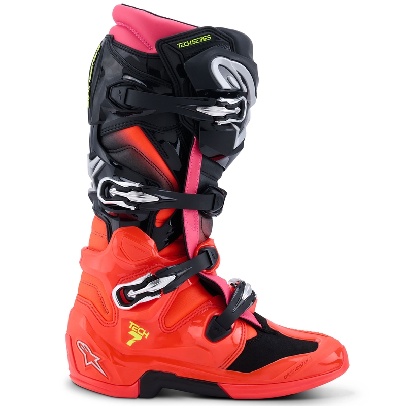 Botas de moto Alpinestars Tech 7 negro-rojo fluo-rosa fluo