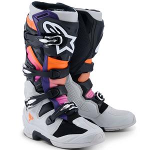 Botas de moto Alpinestars Tech 7 en negro, gris claro y naranja fluorescente degradado