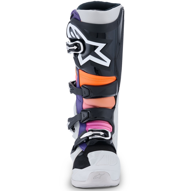 Botas de moto Alpinestars Tech 7 en negro, gris claro y naranja fluorescente degradado