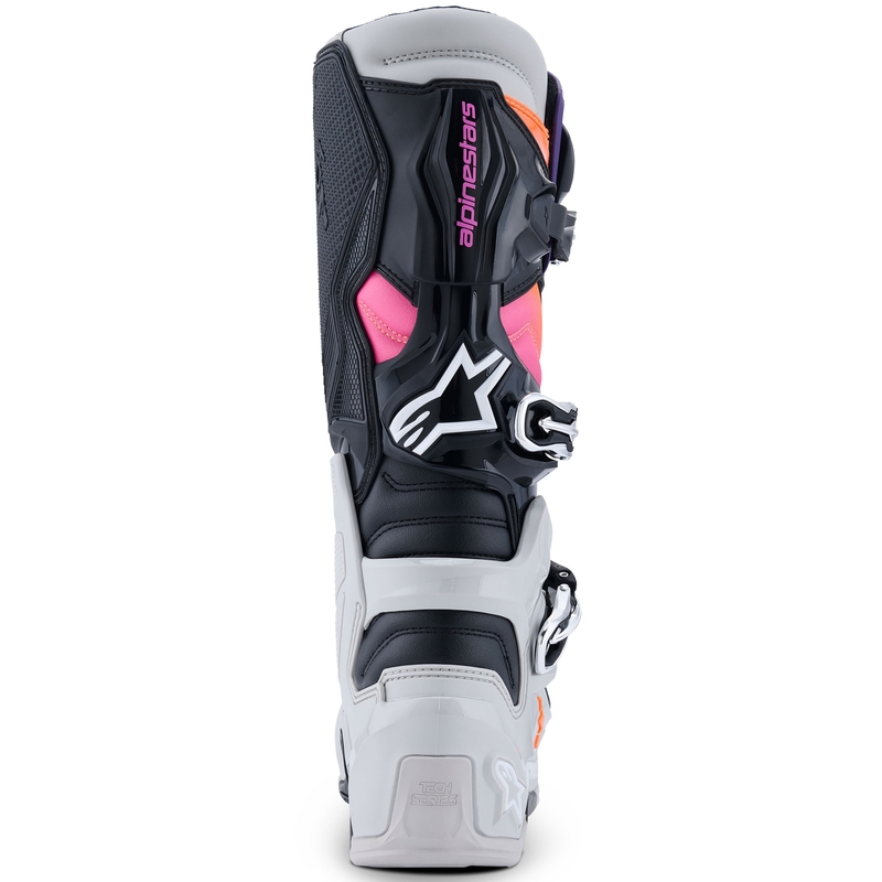 Botas de moto Alpinestars Tech 7 en negro, gris claro y naranja fluorescente degradado