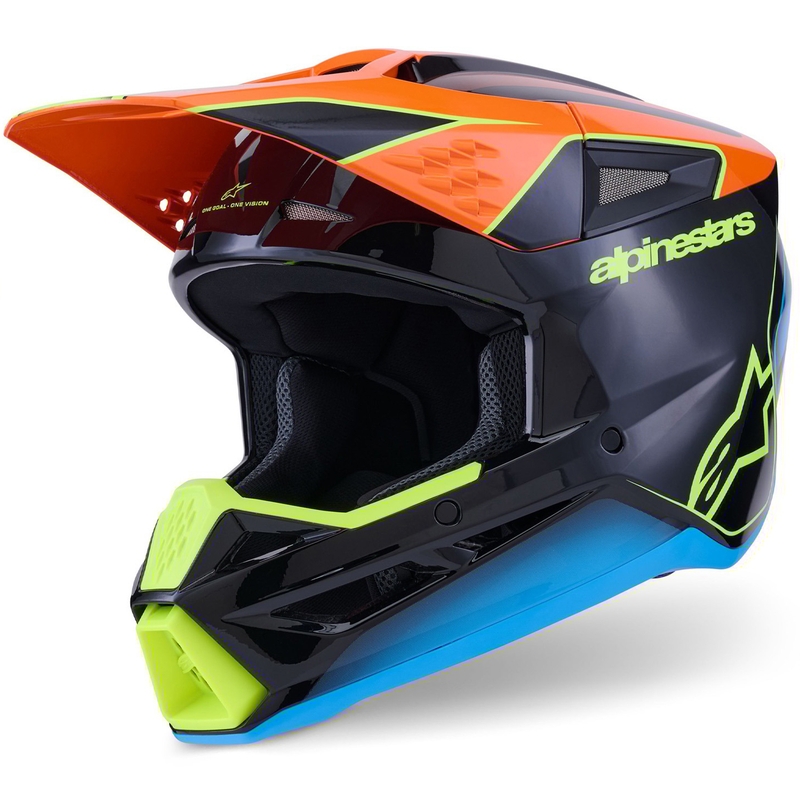 Casco de motocross Alpinestars S-M3 Fray en negro-naranja fluo-amarillo fluo-turquesa