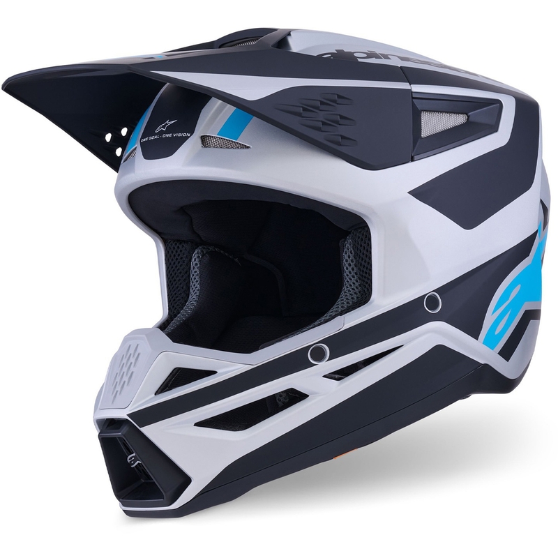 Casco de motocross Alpinestars S-M3 Heat en color plata-azul-negro mate