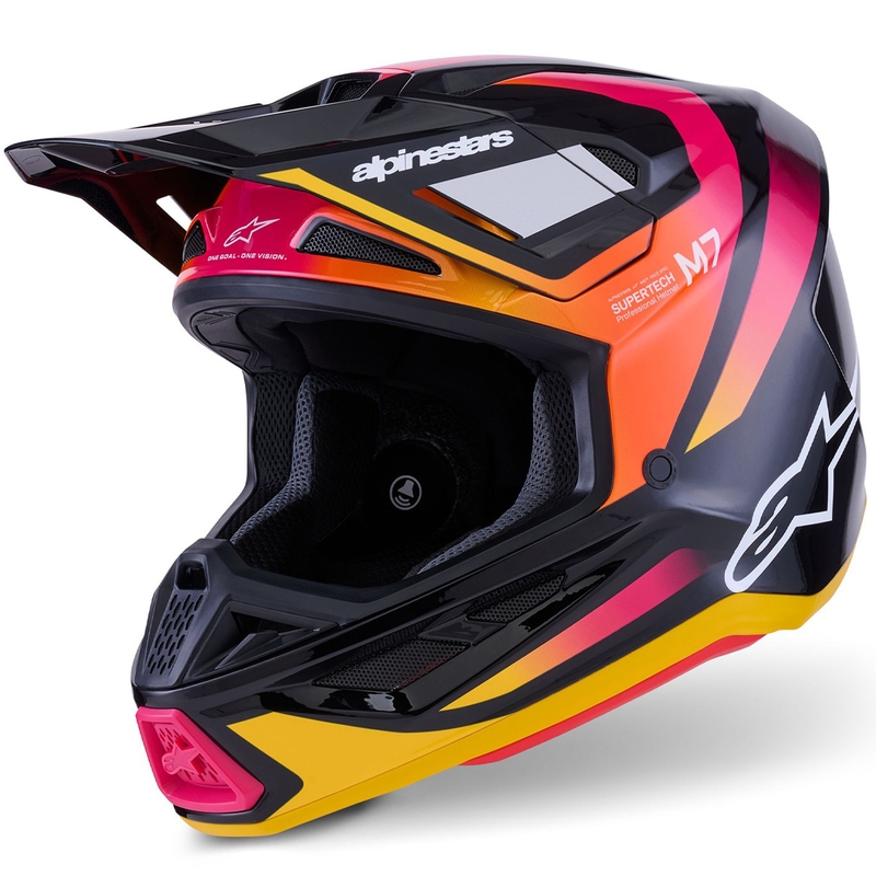 Casco de motocross Alpinestars SM7 Rise negro-amarillo-rosa fluorescente