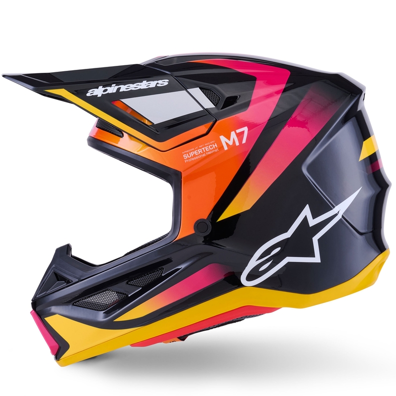 Casco de motocross Alpinestars SM7 Rise negro-amarillo-rosa fluorescente