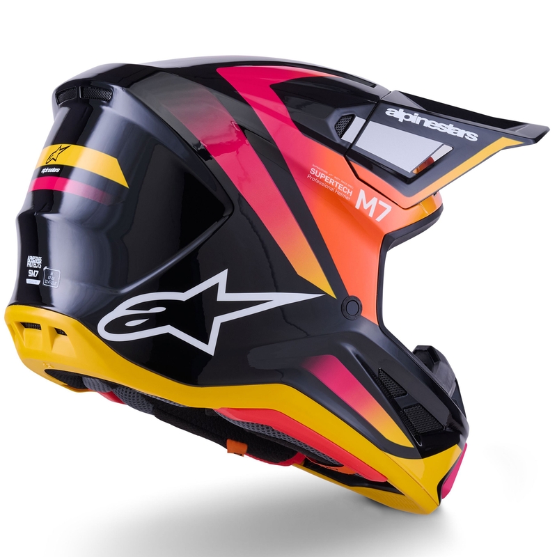 Casco de motocross Alpinestars SM7 Rise negro-amarillo-rosa fluorescente